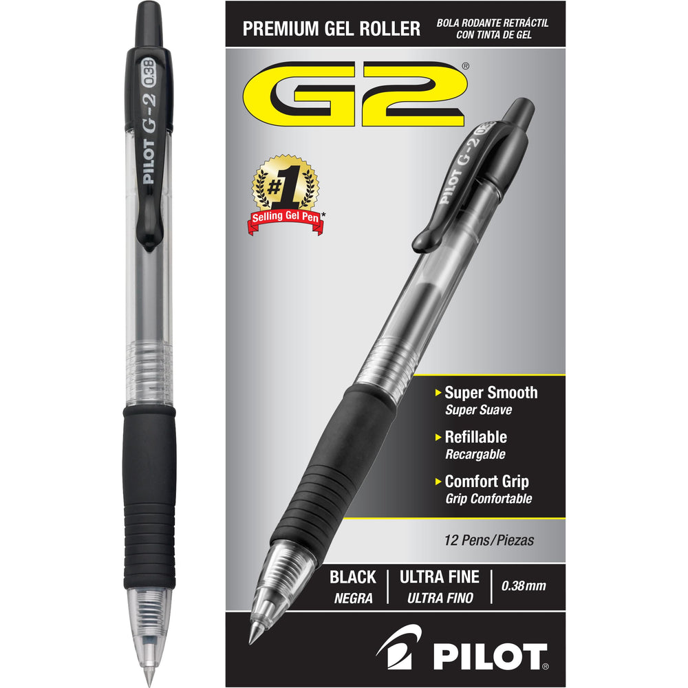 , G2 Premium Gel Roller Pens, Ultra Fine Point 0.38 mm, Pack of 12, Black