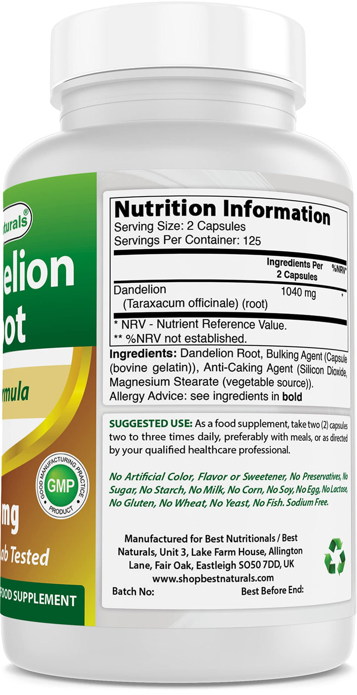 Dandelion Root 520 mg 250 Capsules