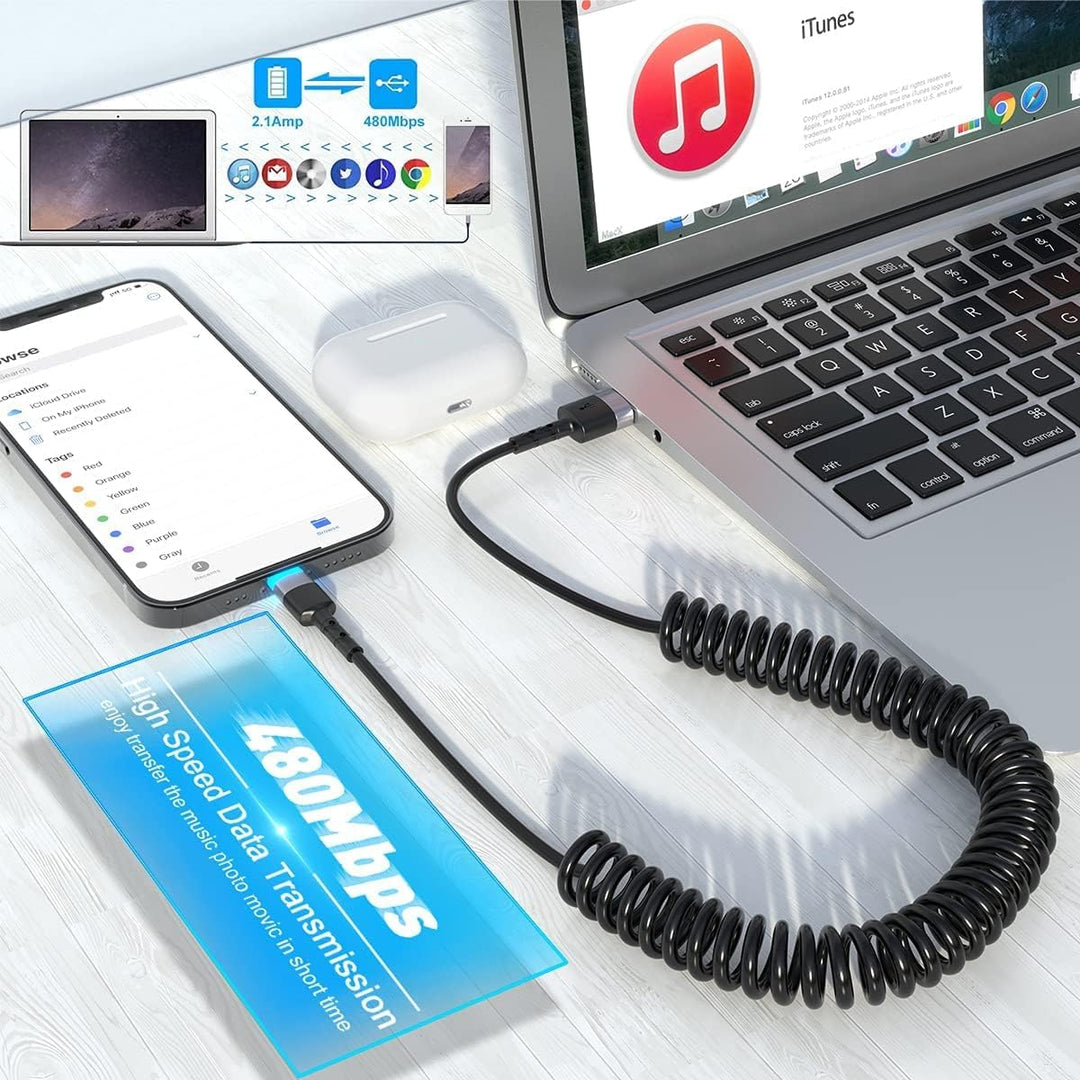 2 in 1 Wireless CarPlay Adapter and Android Auto Wireless Adapter CarPlay Wireless Adapter Convert Wired to Wireless- Wireless CarPlay Dongle Built in Netflix YouTube Coiled Lightning Cable