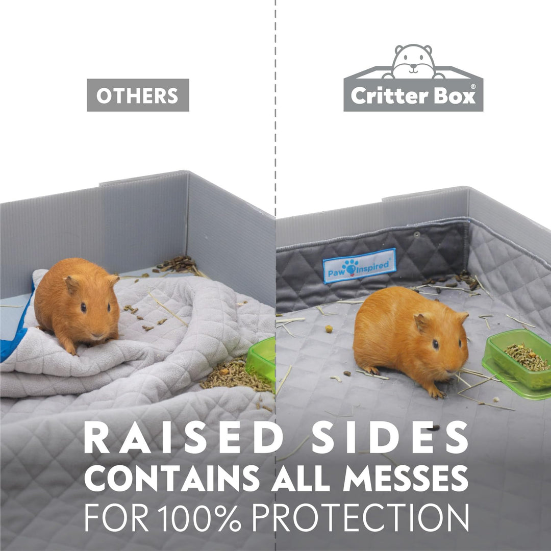 Critter Box Washable Cage Liner with Raised Sides, Fleece Bedding with Waterproof Bottom, Edge Protected Pee Pads for Guinea Pigs, Rabbits, Hamsters, Small Animals (Midwest Size)