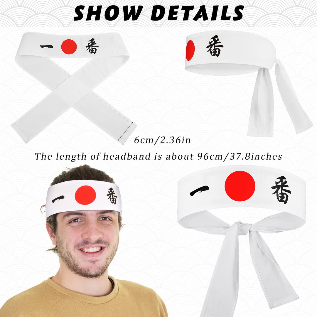 Bushido Hachimaki Headband 2 Pieces Samurai Japanese Headband Sushi Chef Bandana Tie on Costume Headwear for Karate Sports Cooking Kitchen Supply (Character), White