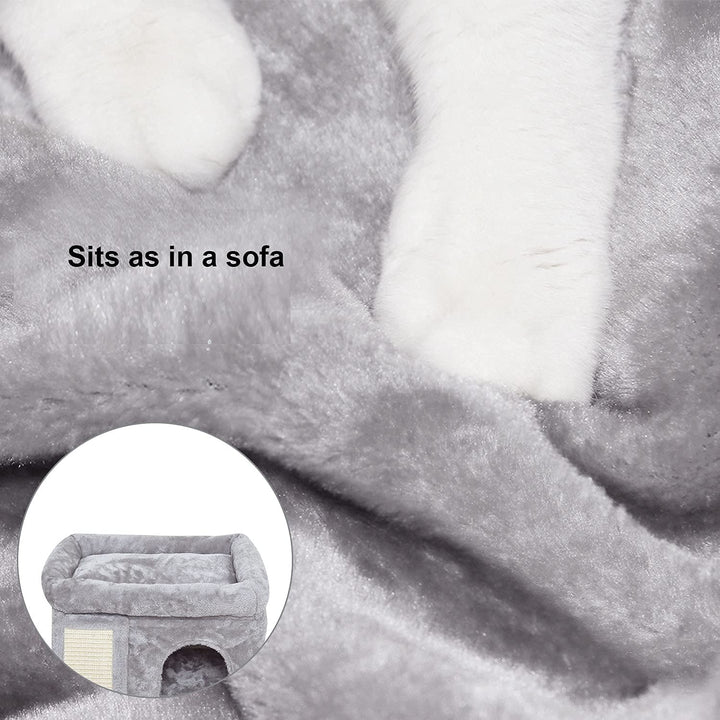 Small Cat Tree for Indoor Cats, Cat Tower with Scratching Post, Modern Activity House for Large Cats, Condo with Board, Kittens Cave (Light Grey)