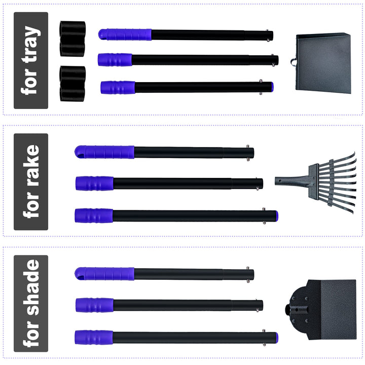 Pooper Scooper for Dogs, Metal Poop Scooper Tray Spade and Rake Set, Poop Scoop with Adjustable Long Handle, Dog Pooper Scooper for Pet Waste Removal