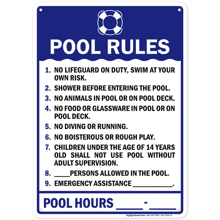 Pool Rules Sign, 10x14 Inches, Rust Free .040 Aluminum, Fade Resistant, Made in USA