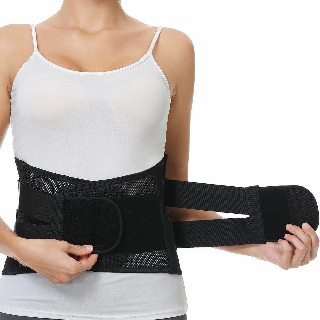 Adjustable Double Pull Lumbar Brace/Lower Back Belt (Black, Size XL)