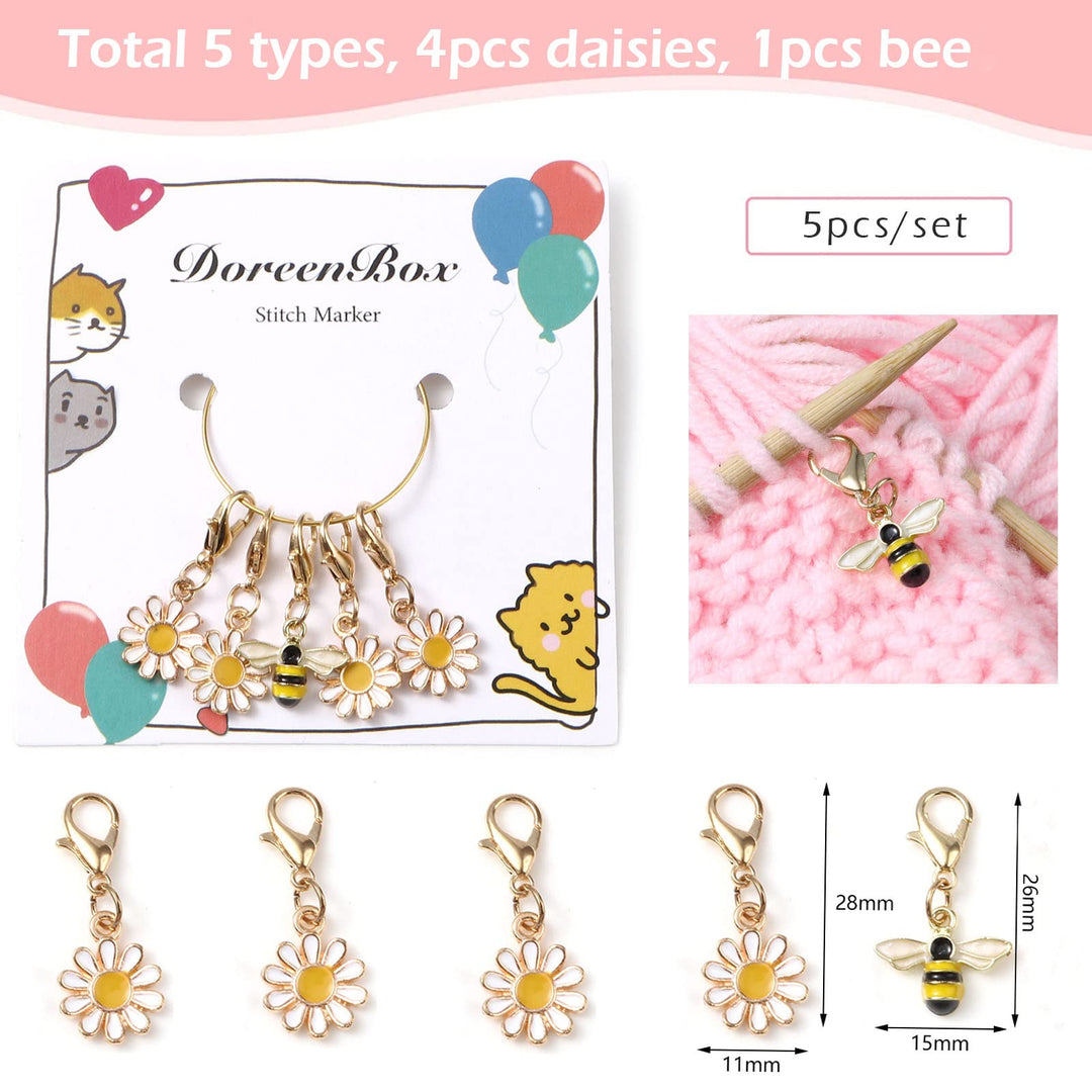 Locking Stitch Markers Knitting 5PCS Stitch Markers for Crocheting Daisies & Bee Crochet Stitch Markers for Knitting Needles Clip Counter for Weaving, Sewing & DIY (5PCS)