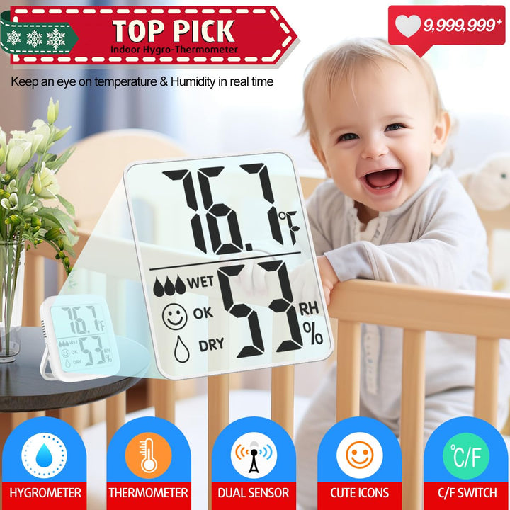 2 Pack Room Thermometer for Home, Digital Temperature and Humidity Monitors, Indoor Hygrometer Sensor, Humidity Gauge, Humidity Meter for Baby Room, Terrarium, Incubator, Greenhouse