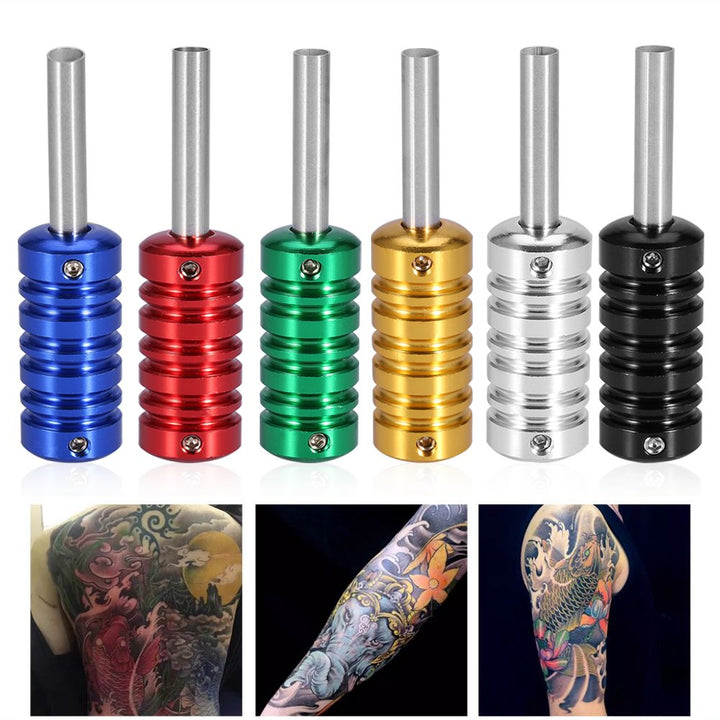 6Colors Tattoo Grips, Tattoo Machine Gun Part Handle Tube Tip Grip Body Art Accessory With Stem Supply(silver)