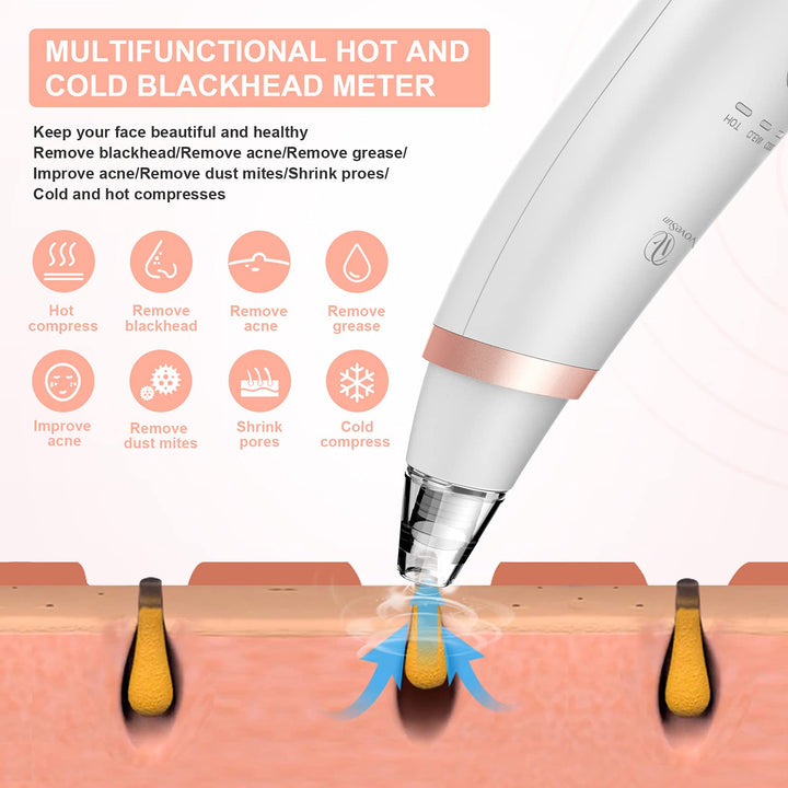 Blackhead Remover Pore Vacuum Hot Cold Compress Eyes Care Electric Facial Deep Cleanser Acne Comedone Whitehead Extractor Tool 4 Suction Power 5 Probes USB Rechargeable pimple Vacuum Kit for Women Men