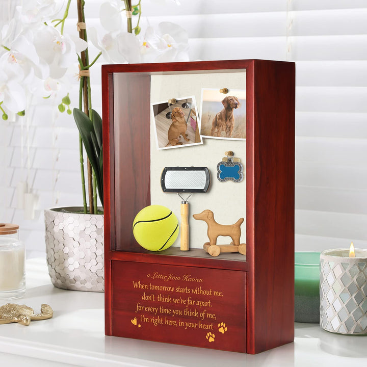 Dog Memorial Gifts - Dog Urns for Ashes Memorial Display Case, Pet Memorial Shadow Box Personalized Keepsake Cremation Urns for Loss of Dog - Letter from Heaven