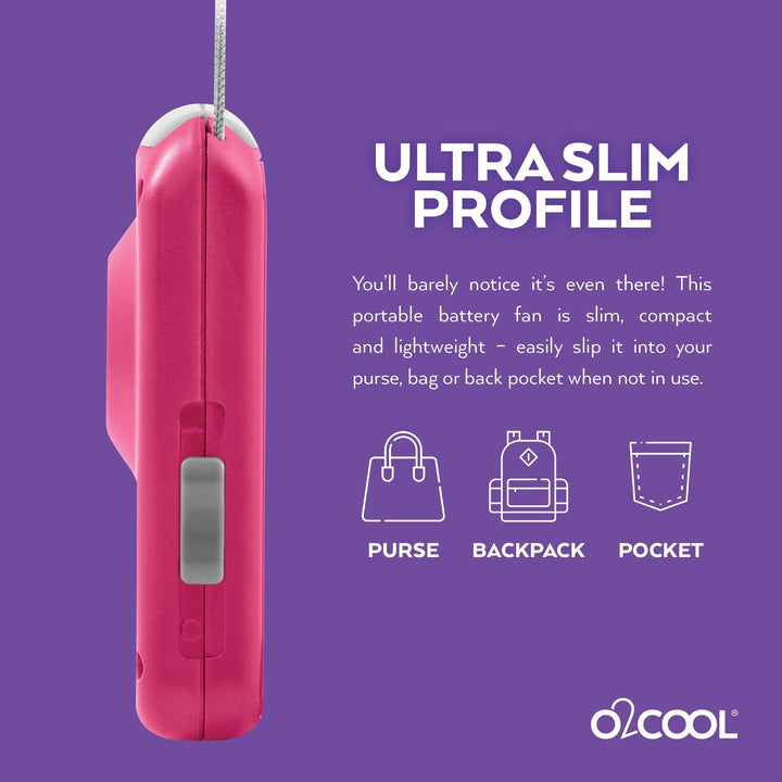 Battery Powered Deluxe Necklace Fan for Personal Cooling with Adjustable Lanyard (Raspberry)