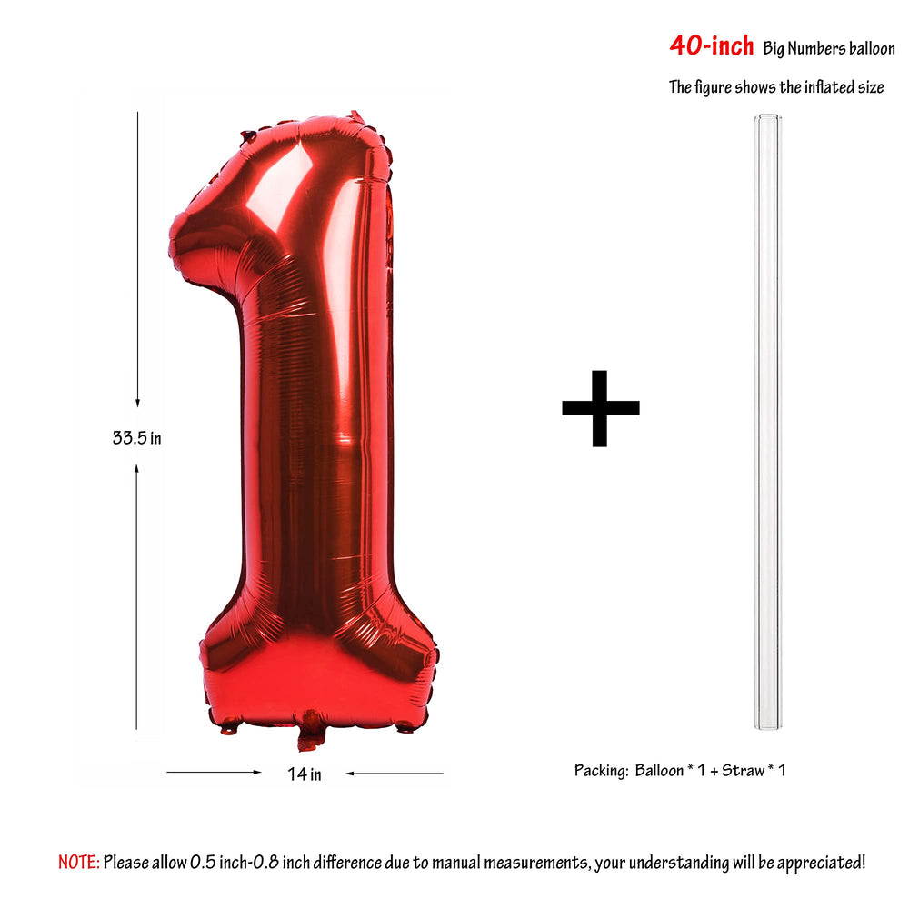 40 Inch Red Large Numbers Birthday Party Decorations Helium Foil Mylar Big Number Balloon Digital 1