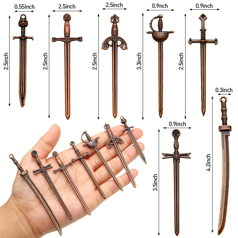 21 Pieces Sword Bookmark Miniature Sword Charms Mini Antique Sword Knife Pendants for Bookmarks DIY Necklace Bracelace Jewelry Making (Red Bronze)