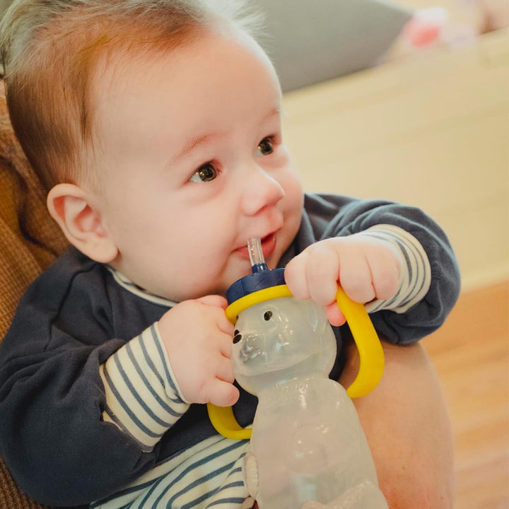 Honey Bear Straw Cup for Babies - BPA-Free, Food-Grade Therapy Sippy Bottles for Speech and Feeding Training - Leak-Proof, Licensed Speech Pathologist (Single, 7, Ounce)