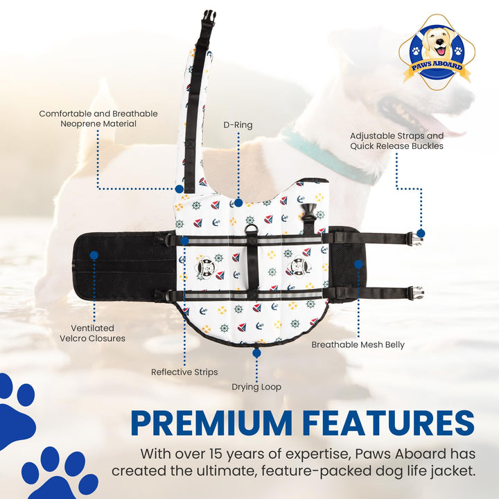 Dog Life Jacket - Keep Your Canine Safe with a Neoprene Life Vest for Swimming and Boating - Available in Different Sizes, Color and Design to Choose - Nautical Dog, Large
