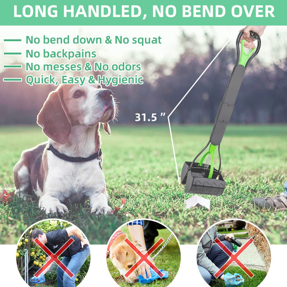 Dog Pooper Scooper, 31.5 Inches Long Handle Pet Jaw Poop Scooper for Large Medium Small Dogs with Bags, Portable Heavy Duty Dog Poop Scoop with Non-Breakable Spring for Grass and Gravel Waste Pick Up