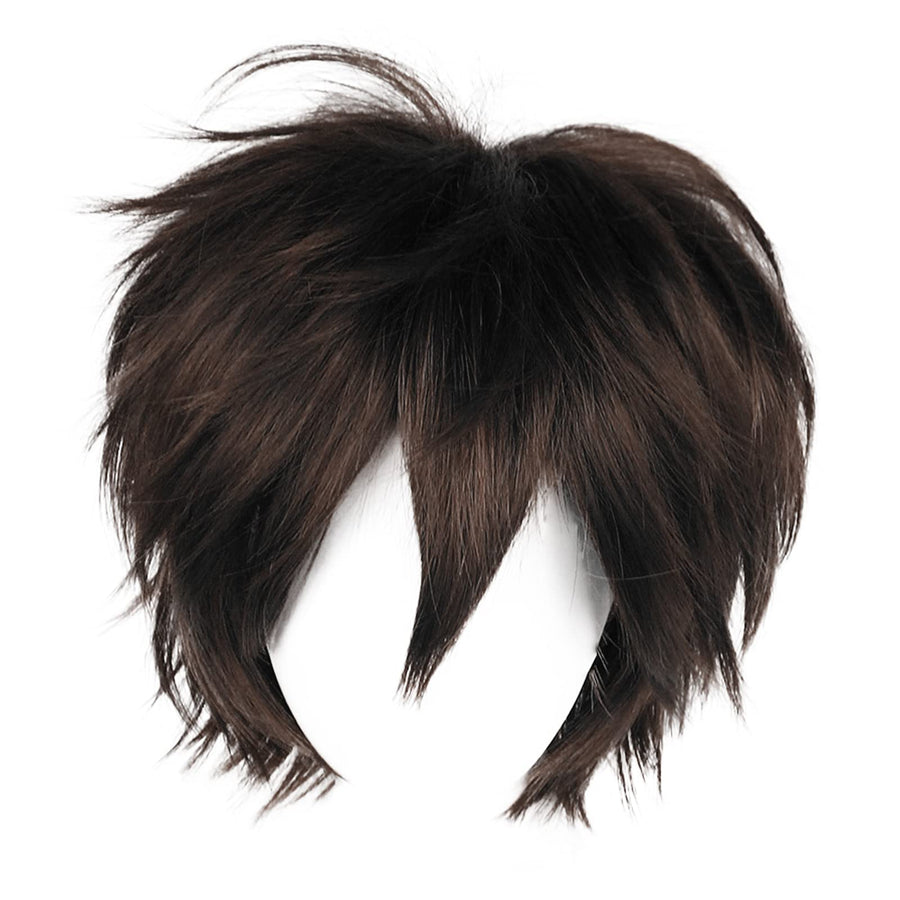 Wig Cap Short Brown Wig Cosplay Wigs Natural Style with Bangs Synthetic Hair For Halloween Wig For Women Men Dress Up Wig For Anime Cartoon Costume Party Wig