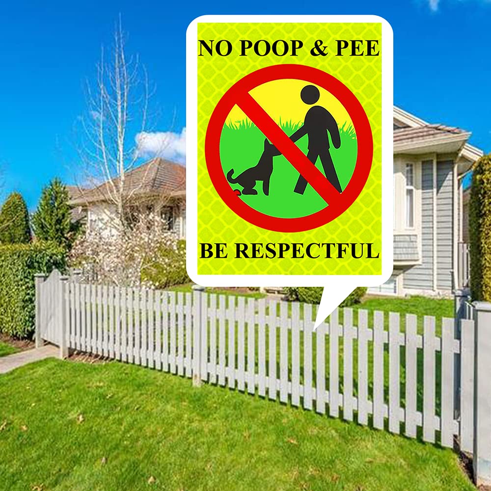 2 Pieces No Poop Reflective Stickers, Self-Adhesive Dog Signs No Poop & Pee Be Respectful Yard Sign, Easy to Use Weather Resistant Long Lasting, No Pooping Dog Lawn Signs Glow in the Dark, 8 x 12 Inch