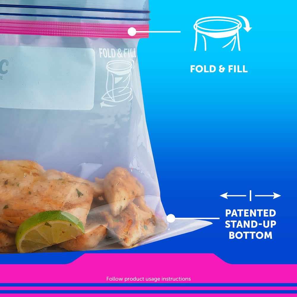 Quart Food Storage Bags, Stay Open Design with Stand-Up Bottom, Easy to Fill, 100 Count