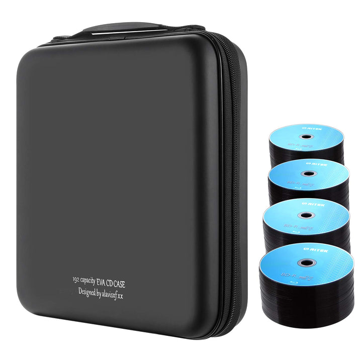 CD Case, 192 Capacity EVA Protective Blu-ray DVD Case Portable Zipper CD Case Holder Disc Storage Organizer Wallet Bag for Car Home Travel (192 Capacity, Black192)