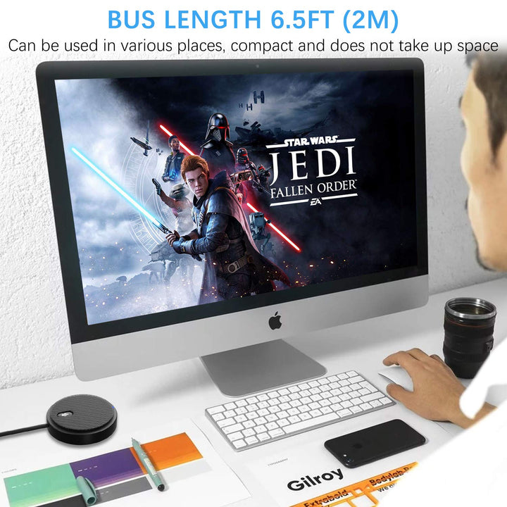 USB Conference Microphone, 360° Omnidirectional Condenser PC Microphones with Mute Plug & Play Compatible with Mac OS X Windows for Video Conference,Gaming,Chatting,Skype