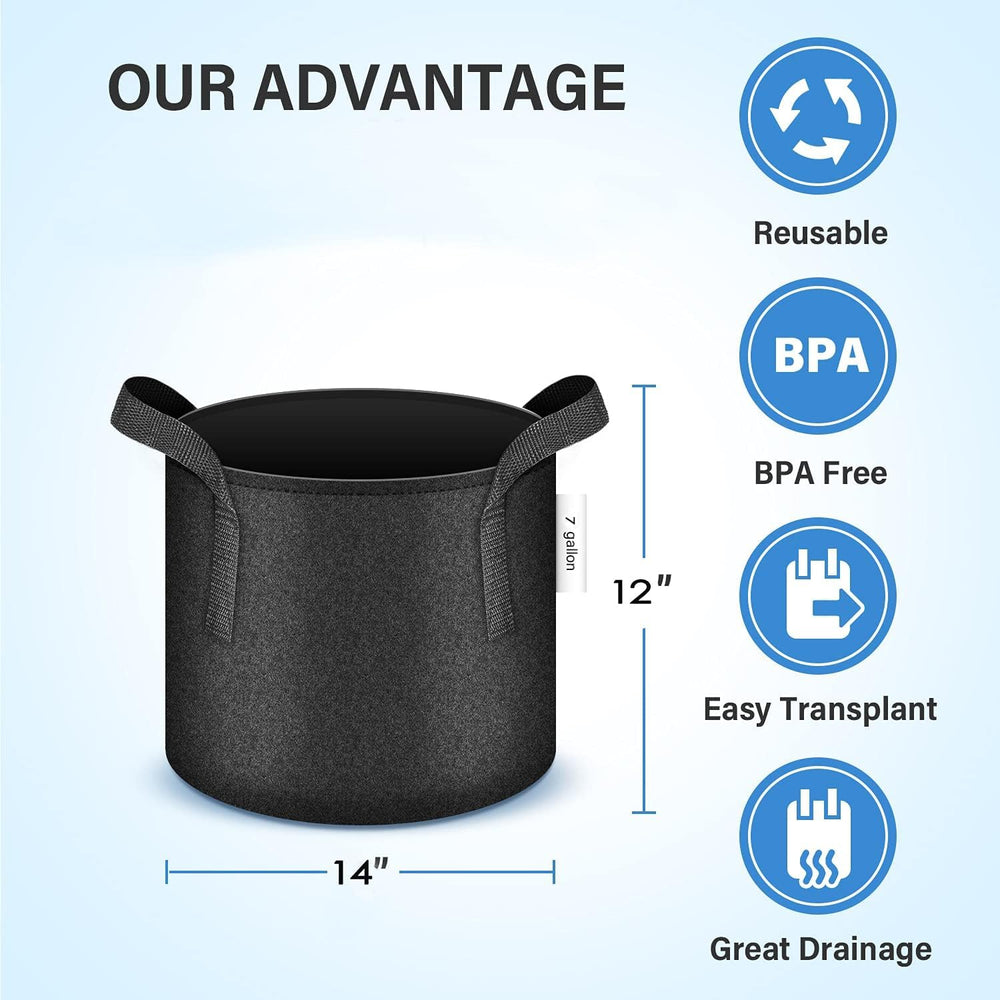 7 Gallon 5 Pack Grow Bags Nonwoven Fabric Pots Aeration Container with Strap Handles for Garden and Planting, 5-Pack Black, 7 Gallon
