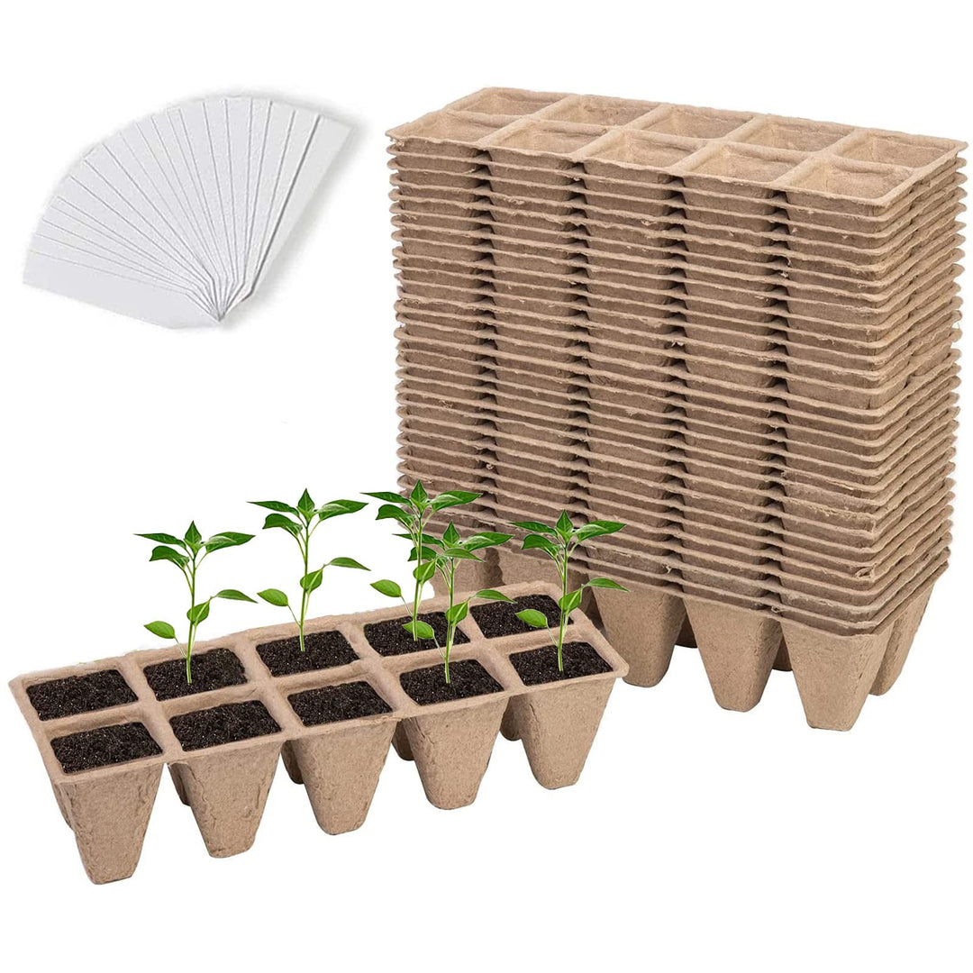 24 Packs Peat Pots Seed Starter Tray, 240 Cells Biodegradable Seedling Pots Germination Trays, Organic Plant Starter Kit with 40 PCS Plant Labels