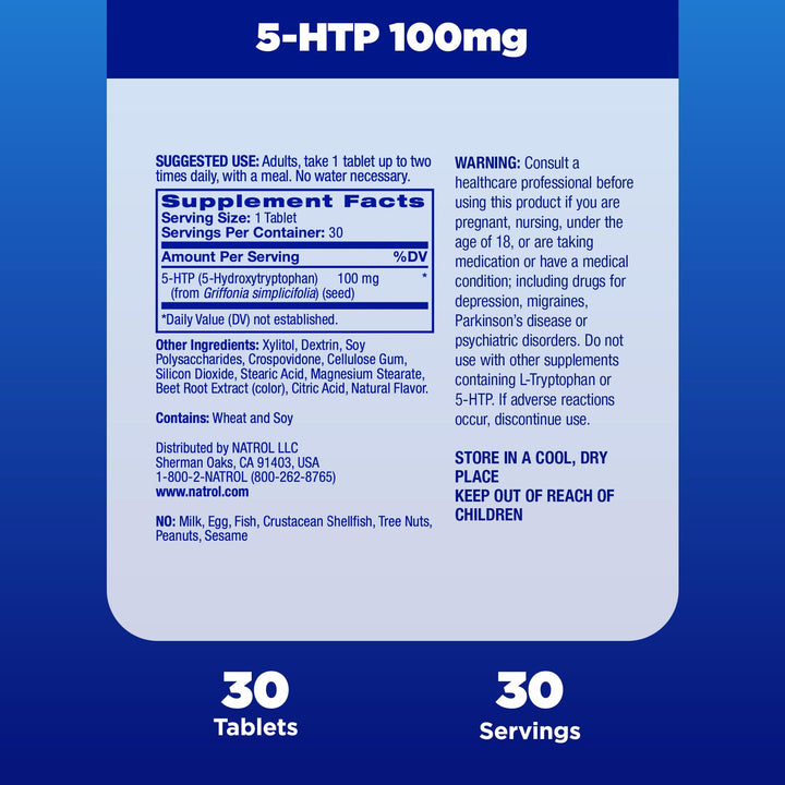 5-HTP 100mg, Drug-Free Dietary Supplement Helps Support Balanced Mood, 30 Mixed Berry-Flavored Fast Dissolve Tablets, 15-30 Day Supply