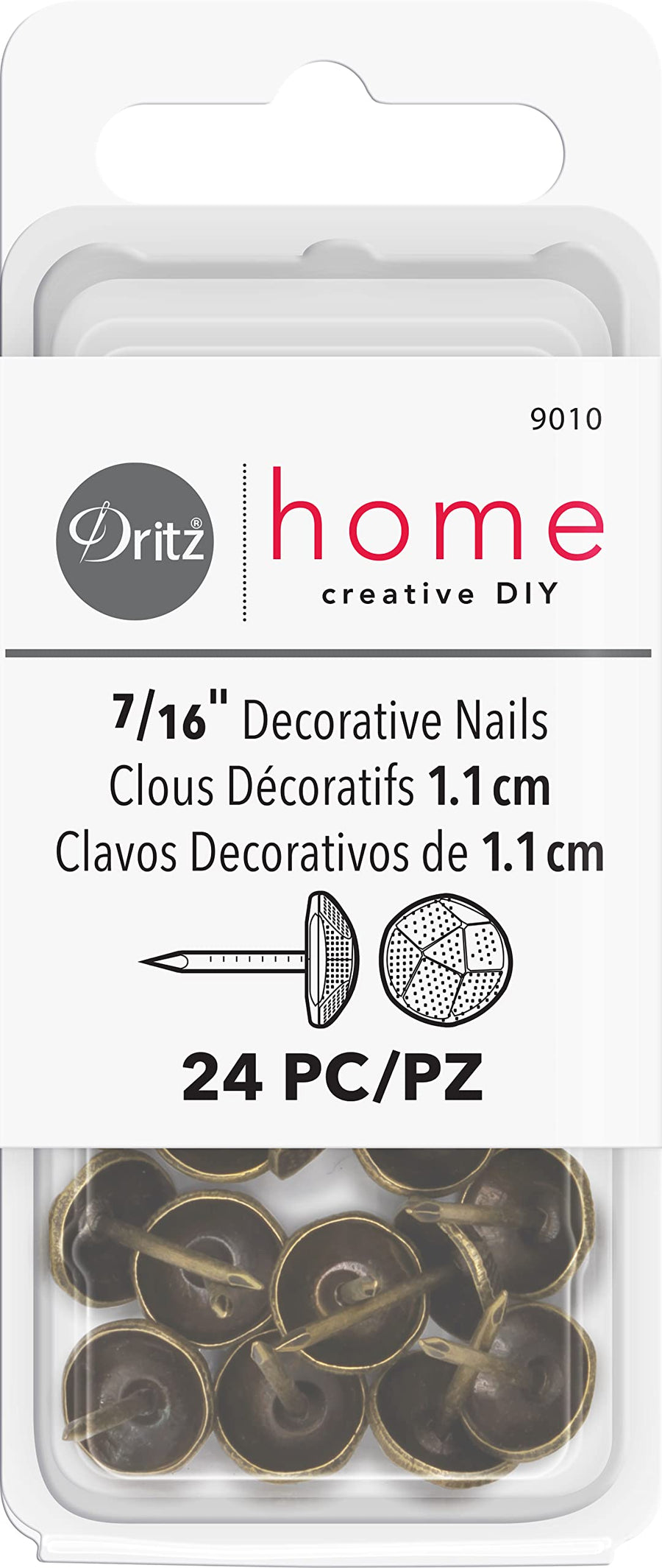 Home 9010 Hammered Decorative Nails, 7/16-Inch, Antique Brass (24-Piece)