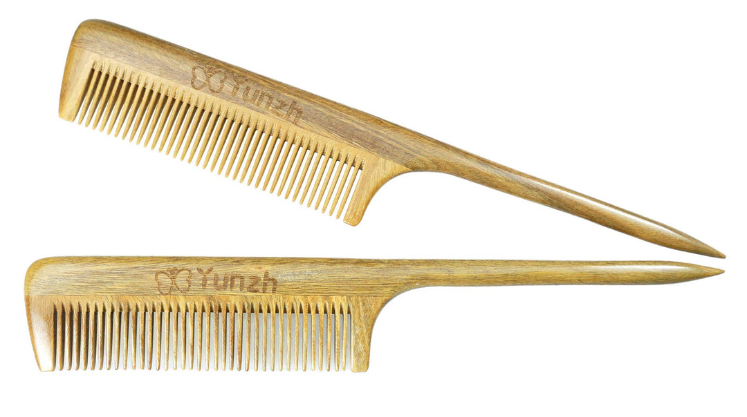Rat Tail Comb,Natural Green Sandalwood Fine Tooth Wooden Comb for Women