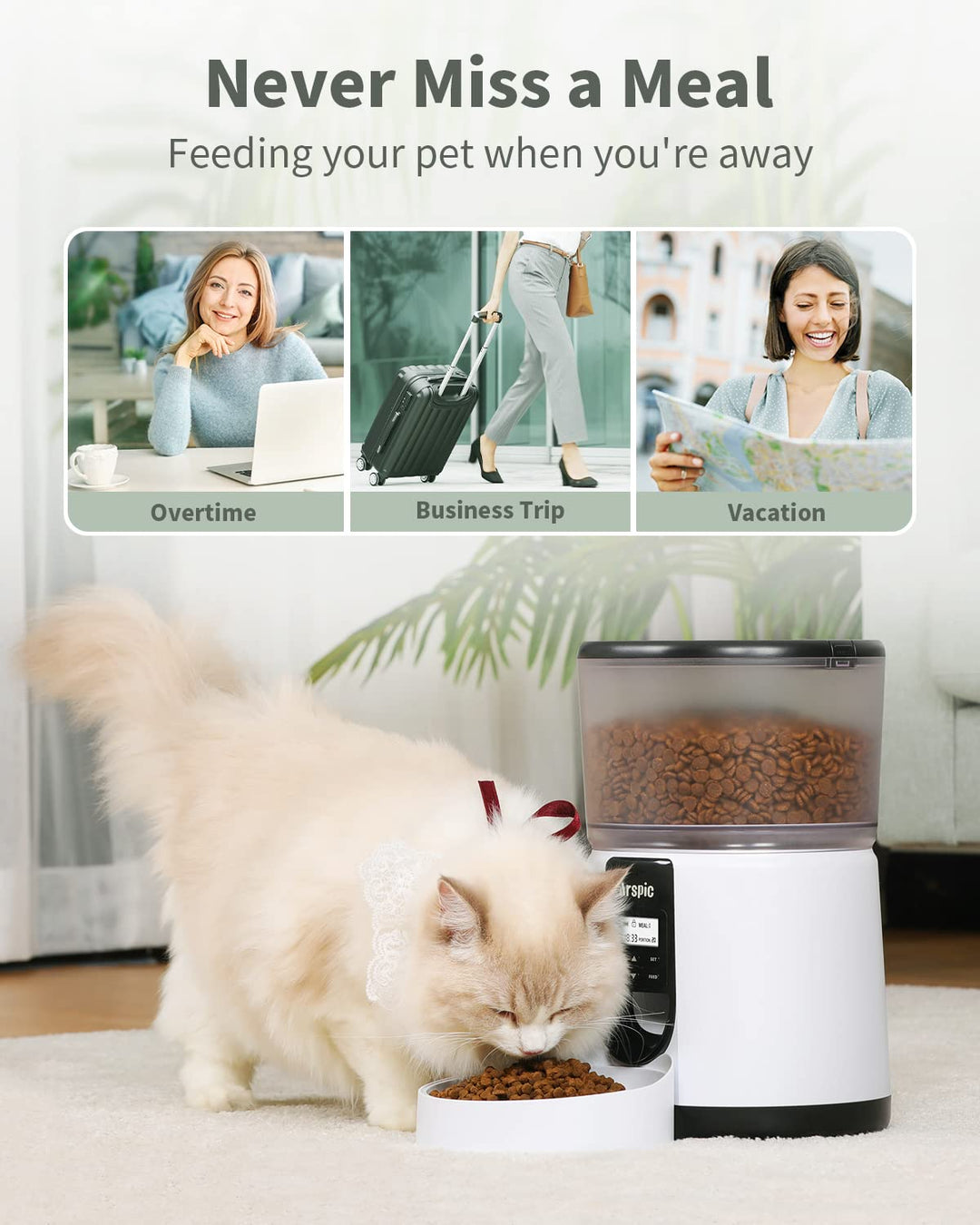 Automatic Cat Feeder, 4L Auto Cat Food Dispenser with Programmable Timer Feeder and Portion Control Automatic Pet Food Feeder for Small & Medium Cats Dogs with Desiccant Bag & Voice Recorder