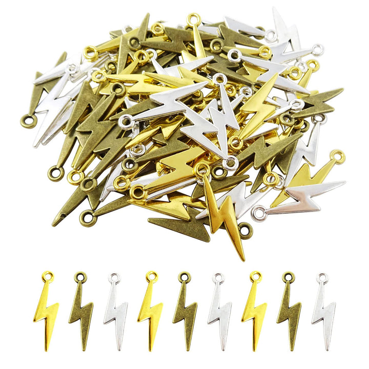 90PCS Alloy Lightning Bolt Charms Pendant Mini Flash Thunder Dangle Charms for Earring Necklace Bracelet Keychain Jewelry Craft Making (3 Color)