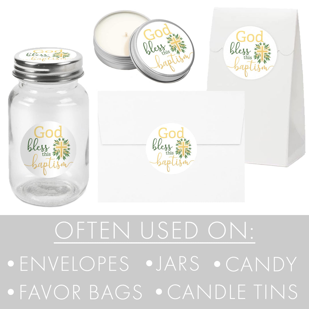 Greenery Baptism Favor Stickers - 1.75 in - 40 Labels