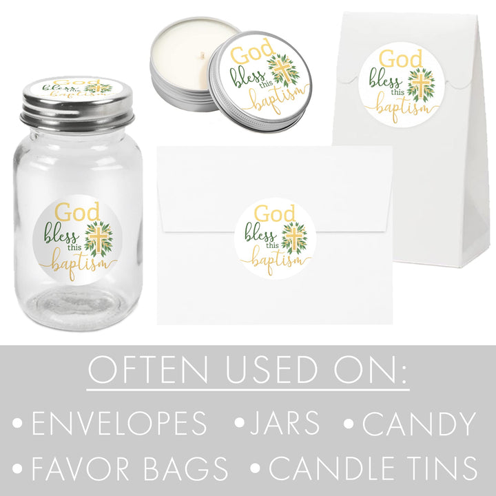 Greenery Baptism Favor Stickers - 1.75 in - 40 Labels
