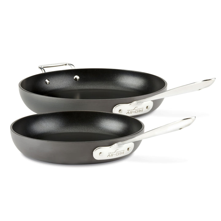 HA1 Hard Anodized Nonstick Fry Pan Set 2 Piece, 10, 12 Inch Induction Oven Broiler Safe 500F, Lid Safe 350F Pots and Pans, Cookware Black
