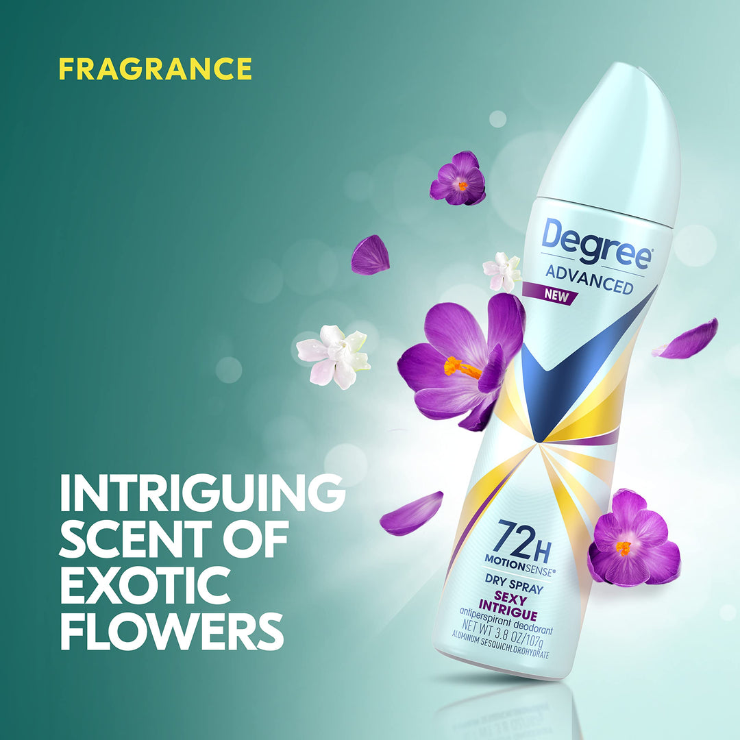 Advanced Antiperspirant Deodorant Dry Spray 72-Hour Sweat and Odor Protection Sexy Intrigue Deodorant Spray For Women With MotionSense Technology 3.8 oz