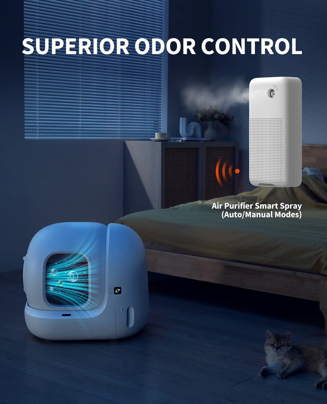 Self Cleaning Cat Litter Box, PuraMax Cat Litter Box for Multiple Cats, App Control/xSecure/Odor Removal Automatic Cat Litter Box Includes Trash Bags and K3 Smart Air Purifier Spray