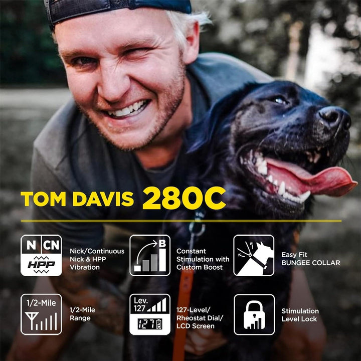 E-Collar Tom Davis 280C ecollar Dog Training Collar with Remote for Dogs Rechargeable Waterproof Boost N’ Bungee 1/2-Mile Range No Bad Dogs
