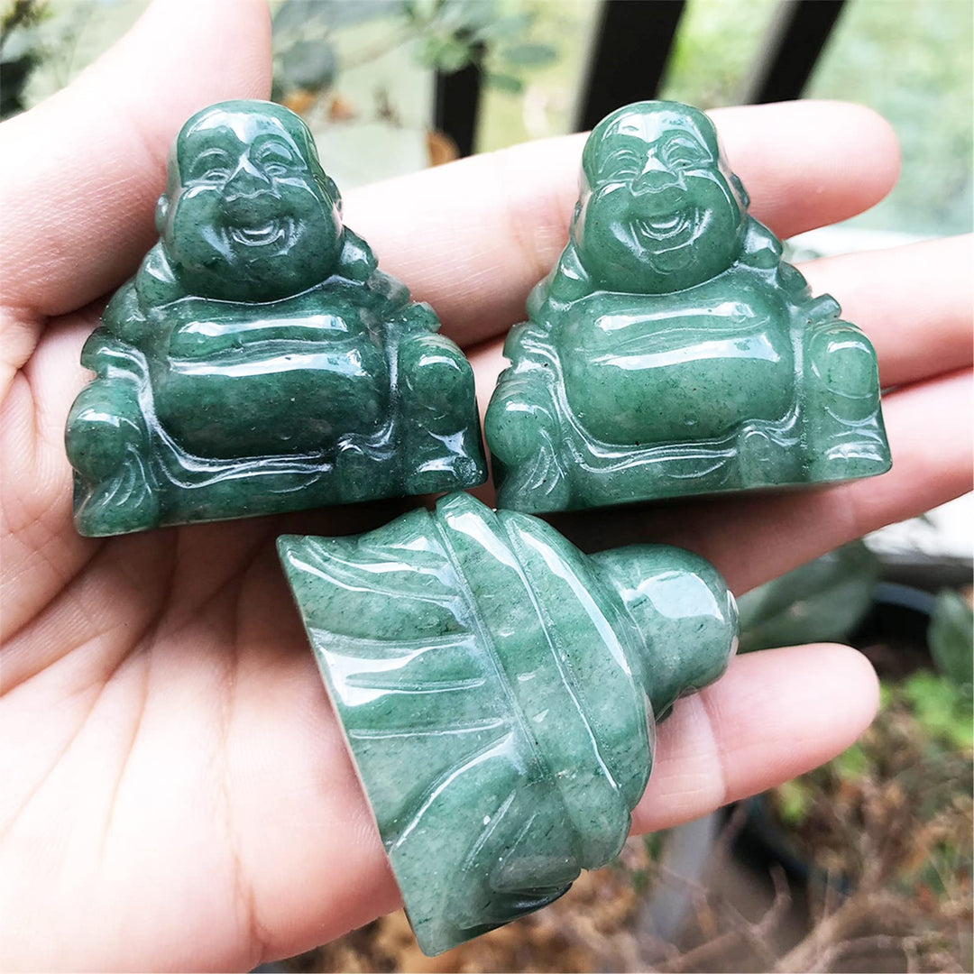 Green Aventurine Happy Buddha Statue, Hand Carved Maitreya Laughing Buddha Figurine Sculpture Pocket Healing Crystal 1.5(40mm)