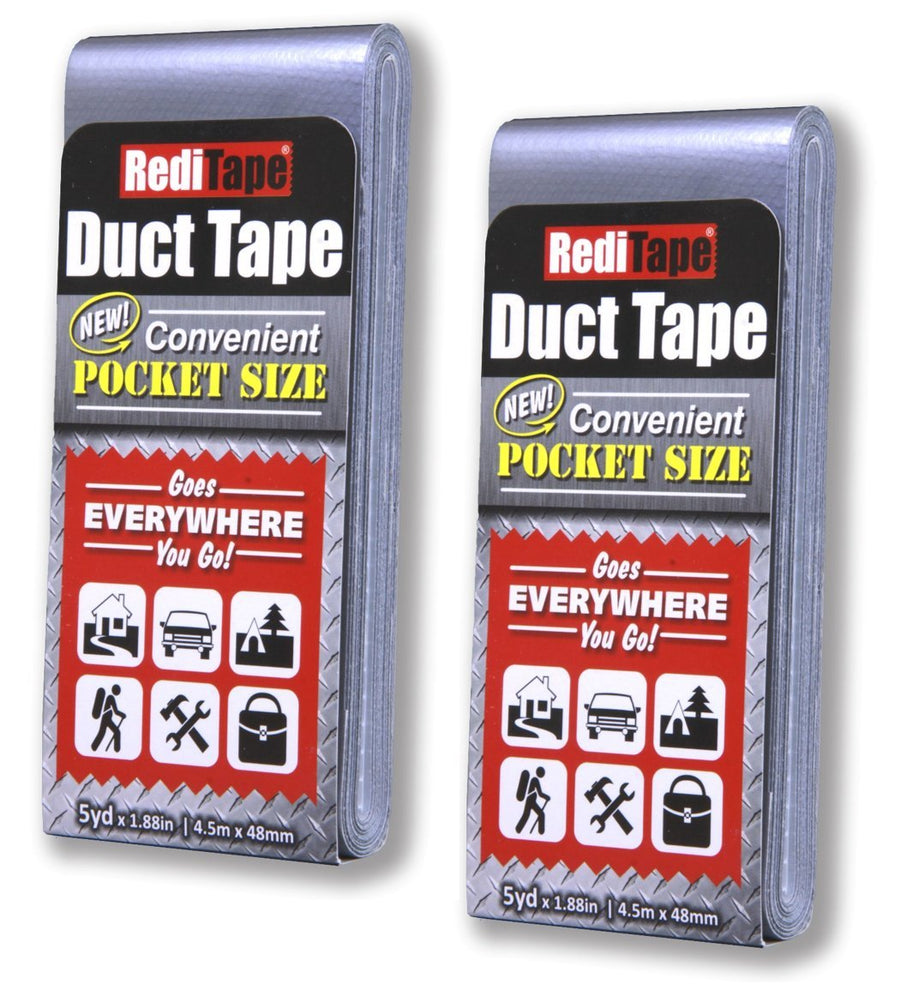 Travel Size Silver Duct Tape 2-Pack - Pocket Size Flat Thin Mini Roll - for Repairs Outdoors Emergency Crafts - 1.88 inch x 5 Yards per Pack