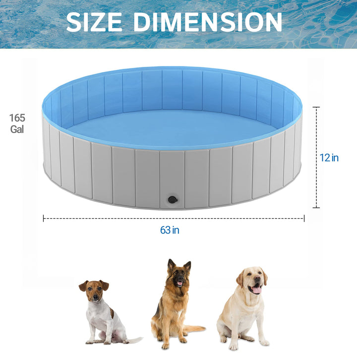 Foldable Dog Pool for Large Dogs, Portable Hard Plastic PVC Pet Bathing Tub, Outdoor Collapsible Swimming Pool for Pets Dogs and Cats, 63 x 12 Inches