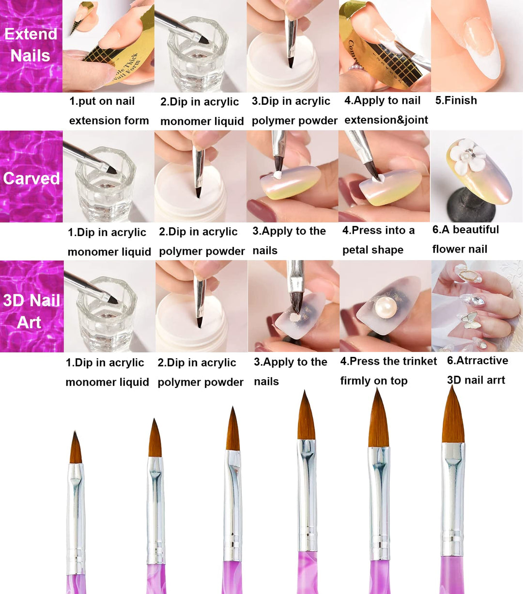 18PCS Acrylic Nail Brush Set Nail Art Brushes for Acrylic Application UV Gel Nail Brush Dotting Tools 3D Nails Brush for Acrylic Powder Nail Extension Acrylic Nail Kit Set Professional -