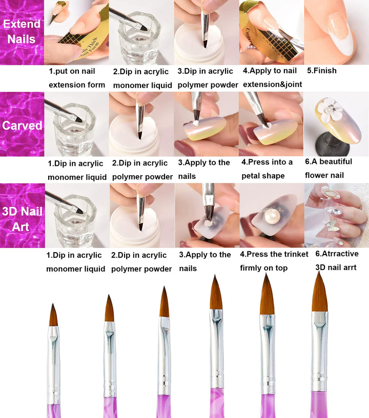 18PCS Acrylic Nail Brush Set Nail Art Brushes for Acrylic Application UV Gel Nail Brush Dotting Tools 3D Nails Brush for Acrylic Powder Nail Extension Acrylic Nail Kit Set Professional -