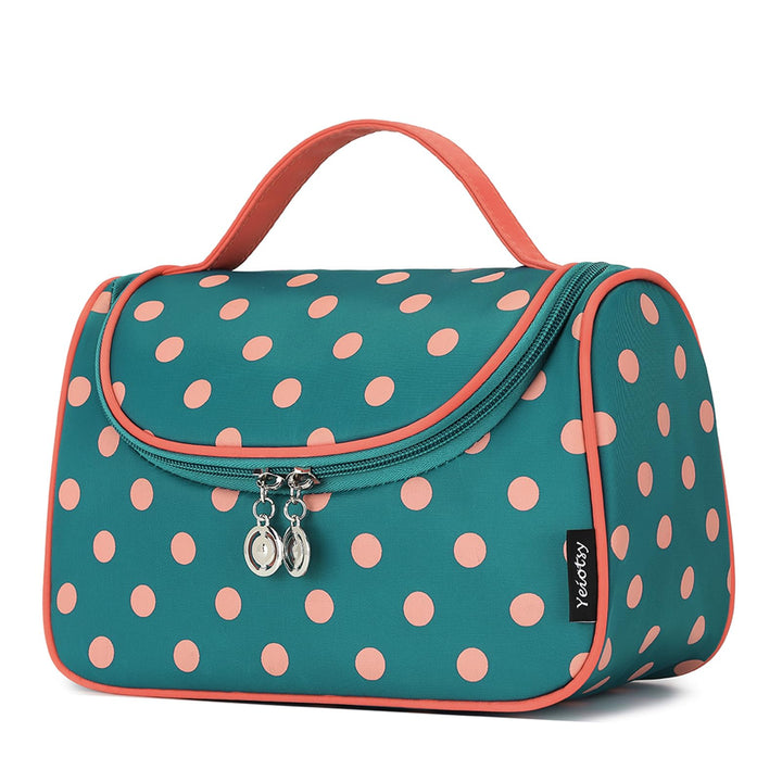Cute Travel Makeup Bag, Cute Polka Dots Toiletry Bag with Handle for Girls Cosmetic Organizer for Women (Lake Blue)