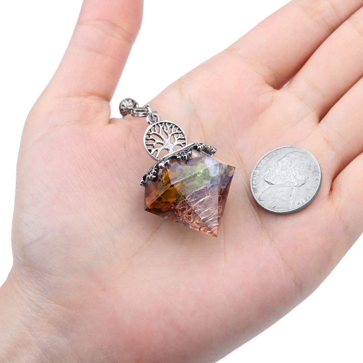 7 Chakra Crystal Dowsing Pendulum Reiki Life Tree 6 Faceted Pointed Pendulum Scrying Dowser for Divination, Meditation, Wicca