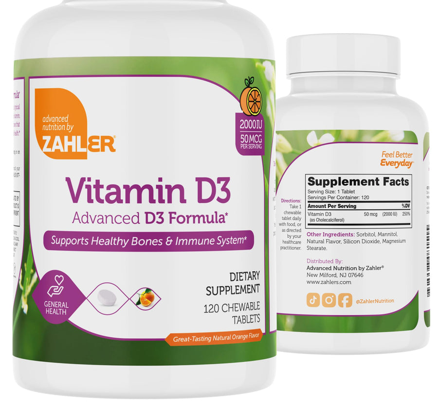 Chewable Vitamin D - Chewable Vitamin D3 2000IU (50 mcg) for Bone Health and Immune Health - Vegetarian Gluten Free Non-GMO Kosher for Adults (120 Count)