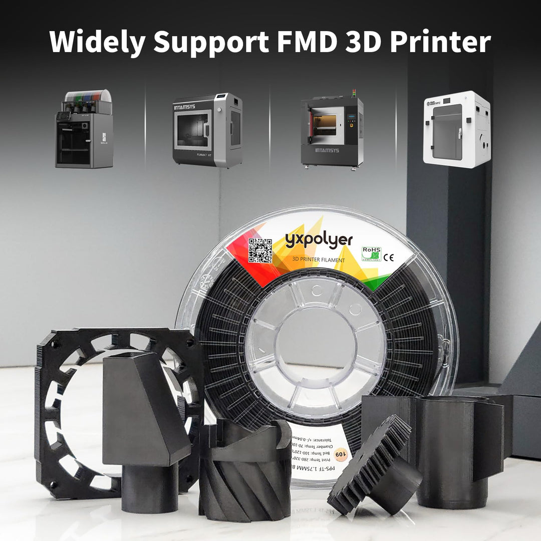 YXPOLYER Toughened and Modified PPS Filament Similar to PEEK,1.75mm UL94 V0 Flame Retardant Engineering Filament, 3D Printer Filament, High Temperature Resistance up to 180, 1kg Spool, Black