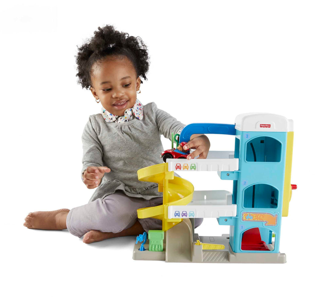 Little People Toddler Toy Helpful Neighbor’s Garage Playset with Spiral Ramp & 2 Cars for Pretend Play Ages 18+ Months