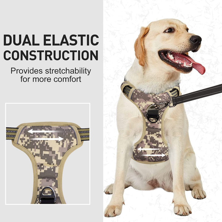 Dog Harness Camo for Large Dogs Medium Sized Dog Harness No Pull with Handle 2 Metal Leash Clips, Adjustable Reflective Puppy Harness, Breathable Camo Oxford Padded Vest Easy Control Front Clip