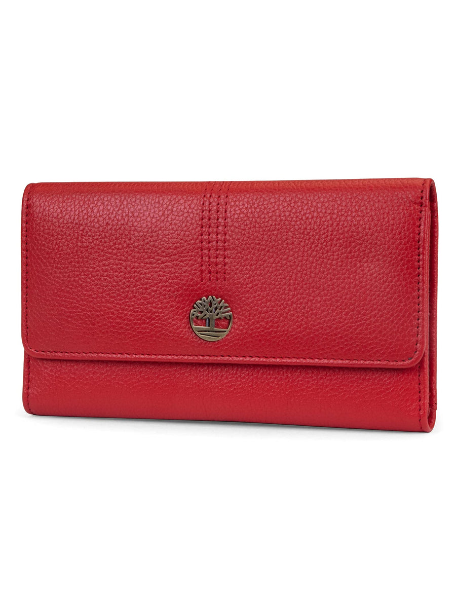 Leather RFID Flap Wallet Clutch Organizer, Cherry (Pebble)